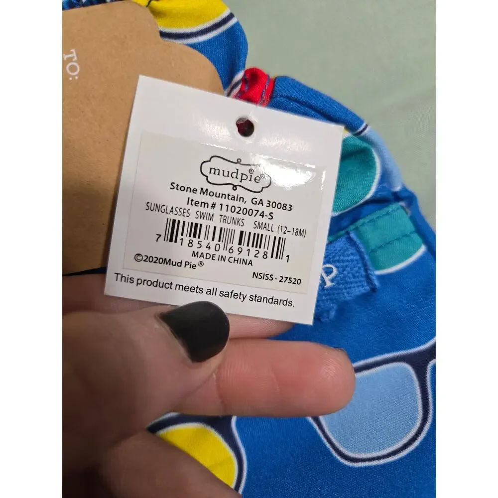 Mudpie 12-18 Months boys sunglasses swimming trunks new with tags